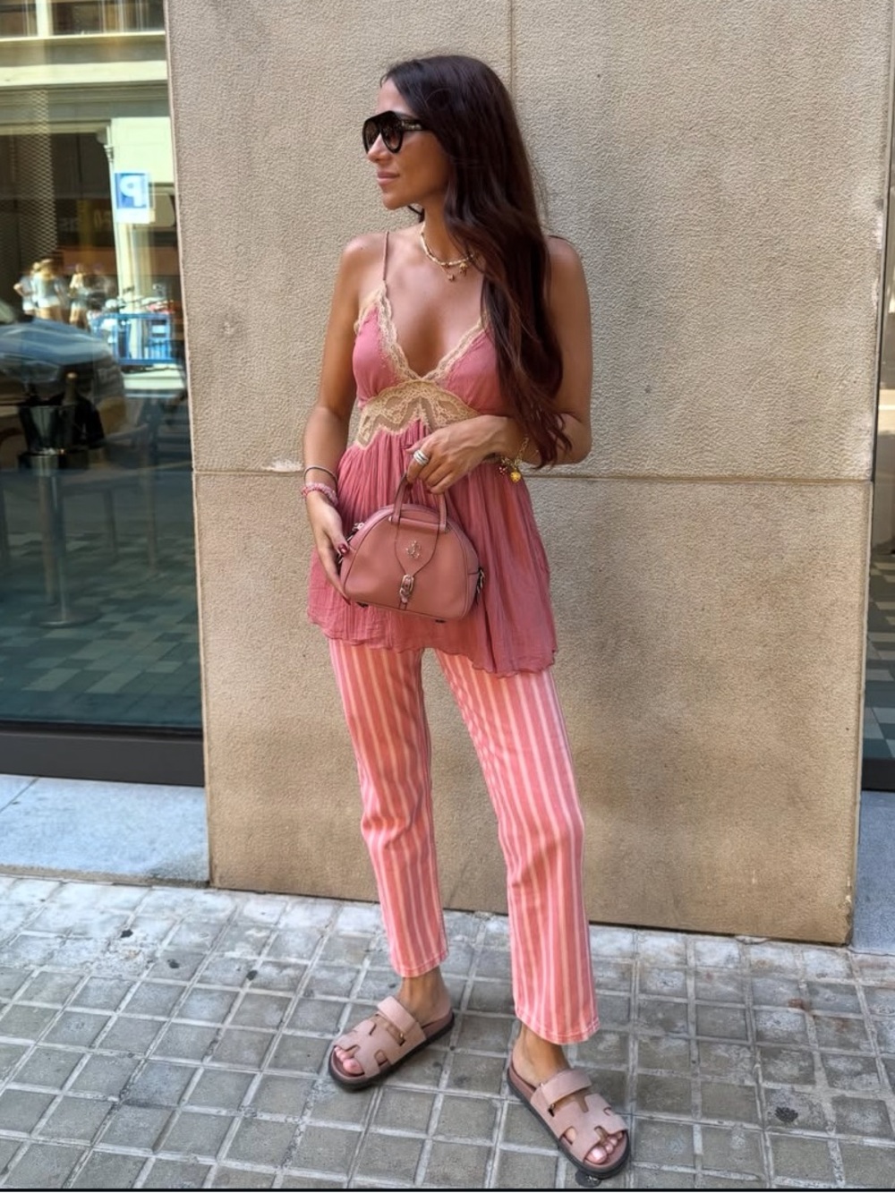 Zara Pink Striped Straight-Leg Pants